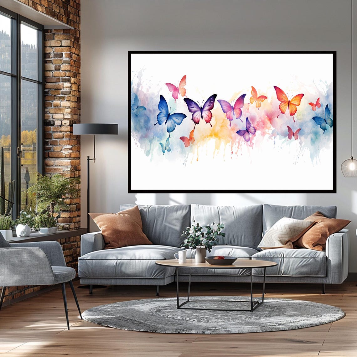 Watercolor Butterflies Pastel Sky Dreamy Floating Flight Wall Art - Image 3