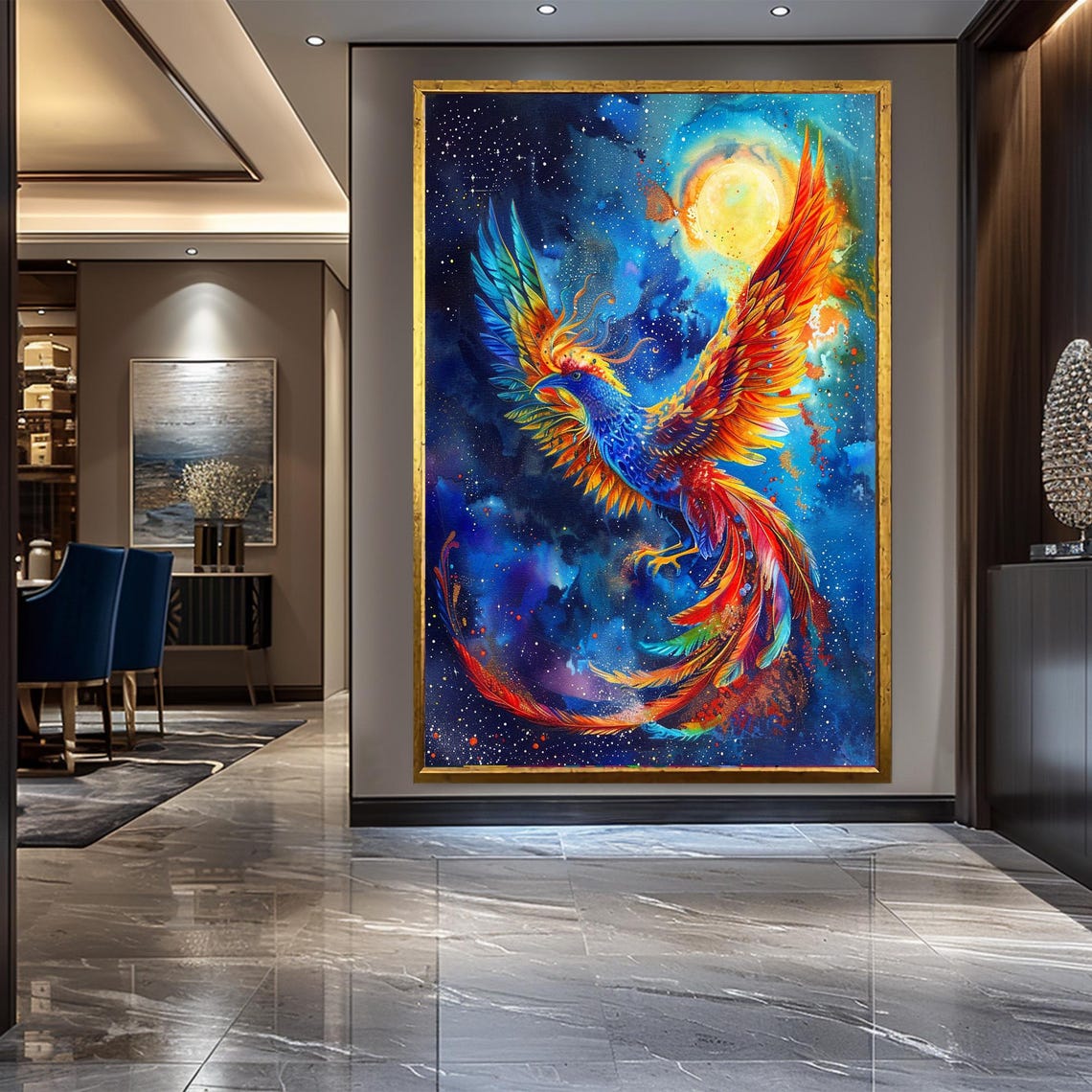 Phoenix Rising Starry Night Sky Mythical Fire Bird Rebirth Wall Art - Image 3