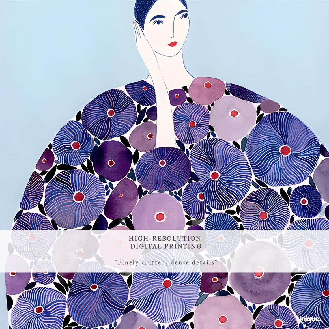 Elegant Woman in Lilac Purple Patterned Coat Fashion Art Print - Image 2