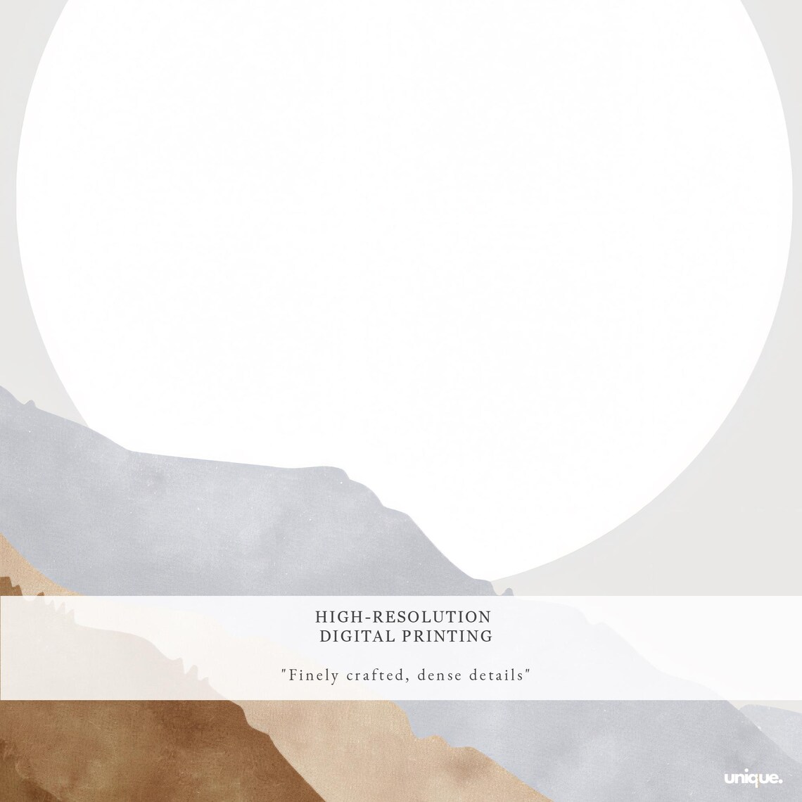 Minimalist Full Moon over Earthy Mountain Peaks Boho Art Poster - Image 2