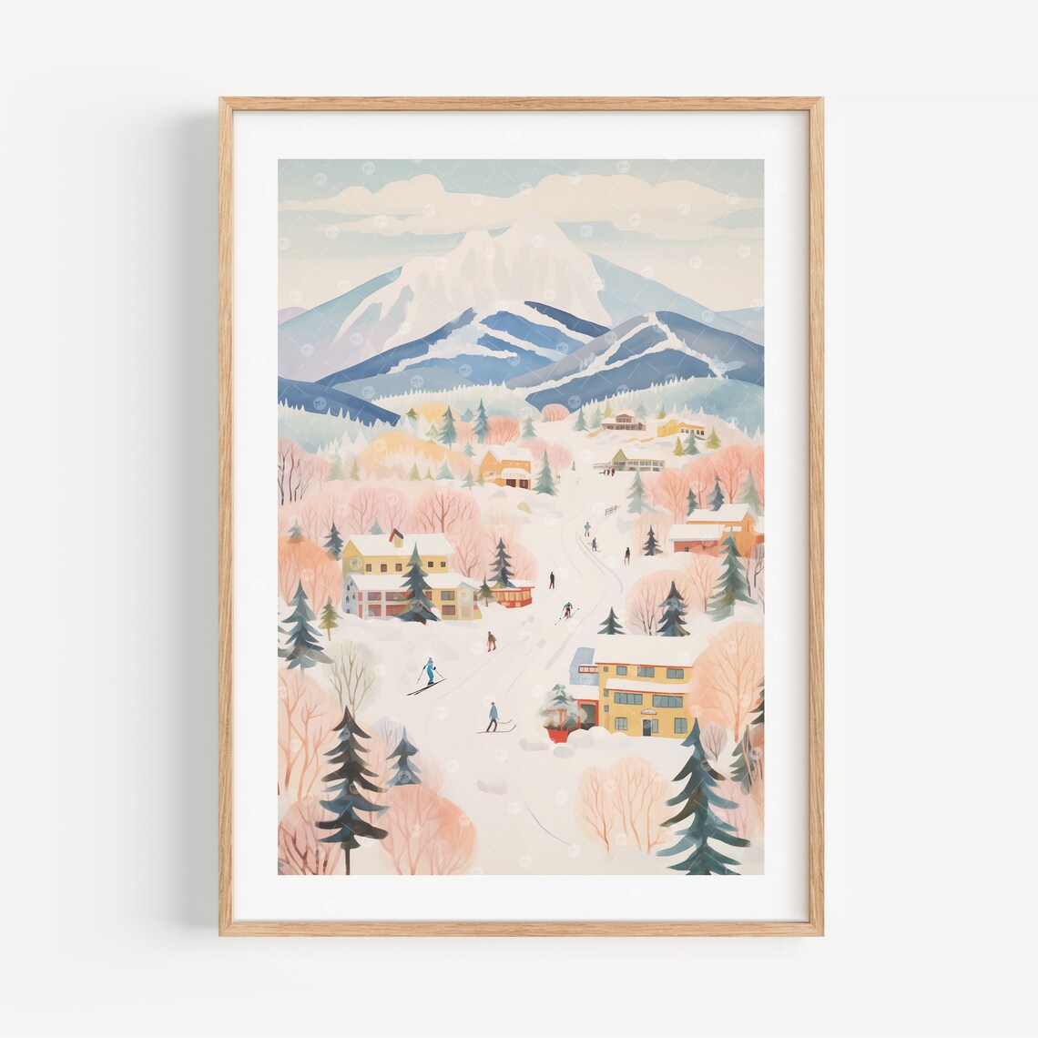 Whitespace Downhill Skiing Watercolor Mountain Art Print