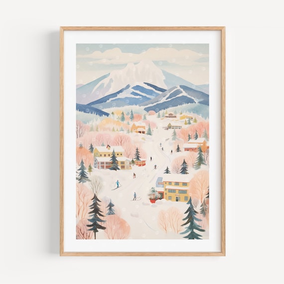 Whitespace Downhill Skiing Watercolor Mountain Art Print