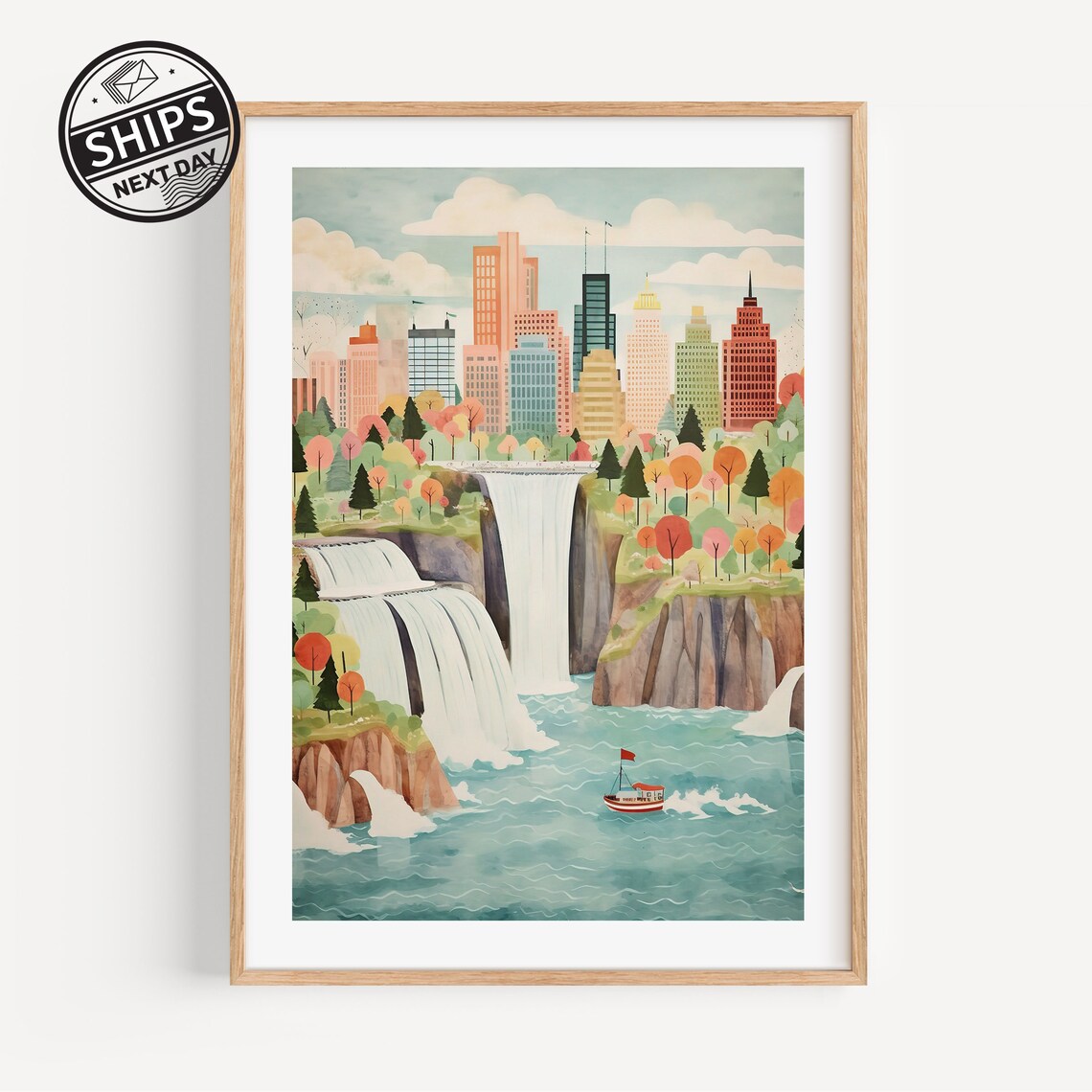 Niagara Falls Ontario Watercolor Waterfall Art Print