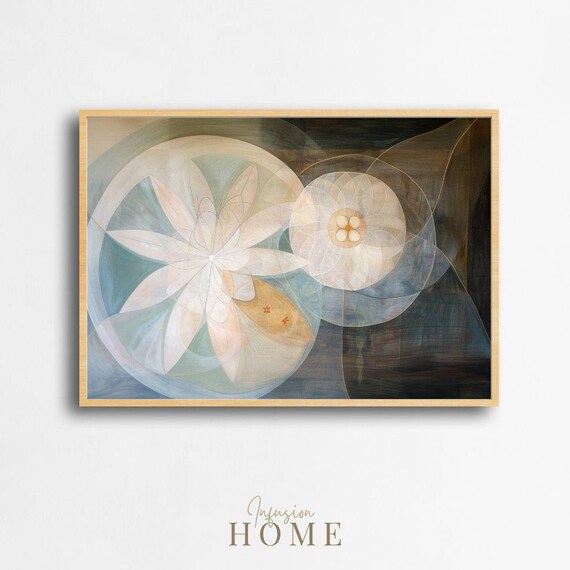 Nordic Abstract Flower Print Pastel Blue Beige Botanical Art