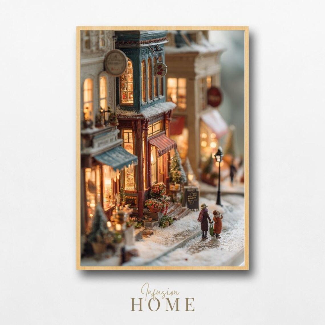 Whimsical Winter Bakery Street Miniature Snow Scene Christmas Poster