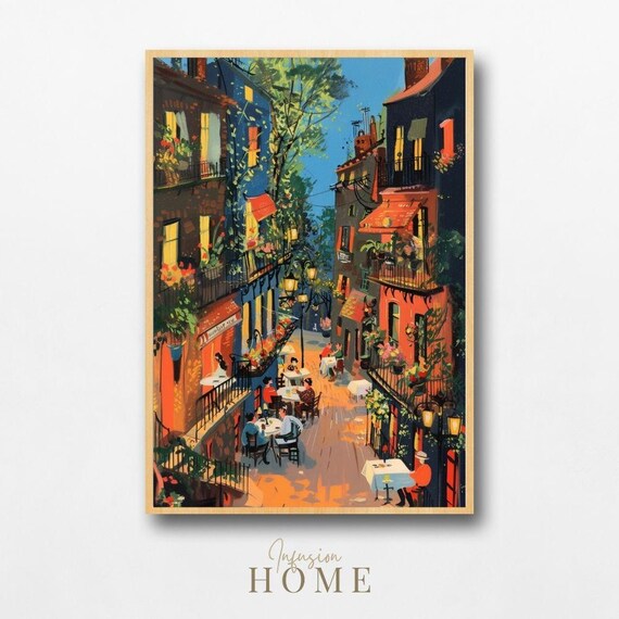 European Cafe Courtyard Cozy Village Street Evening Glow Poster
