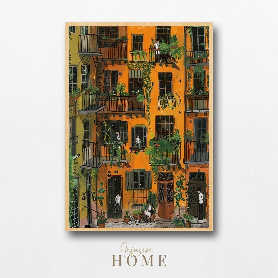 Tuscan Courtyard Orange Facade Balcony Garden Illustration Poster