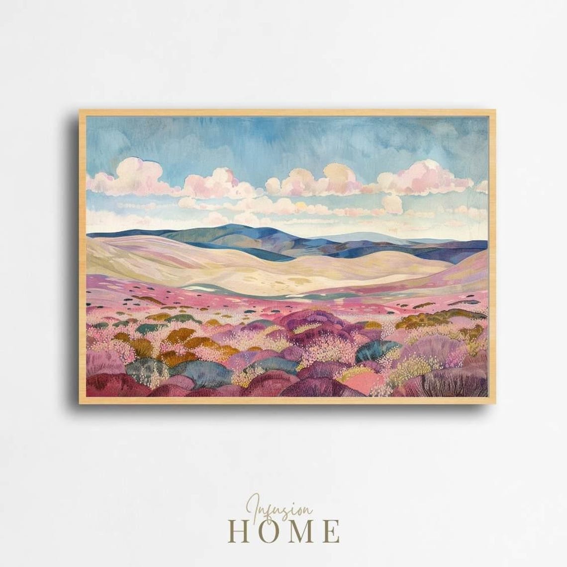 Pastel Wildflower Hills Blooming Meadow Mountains Landscape Print