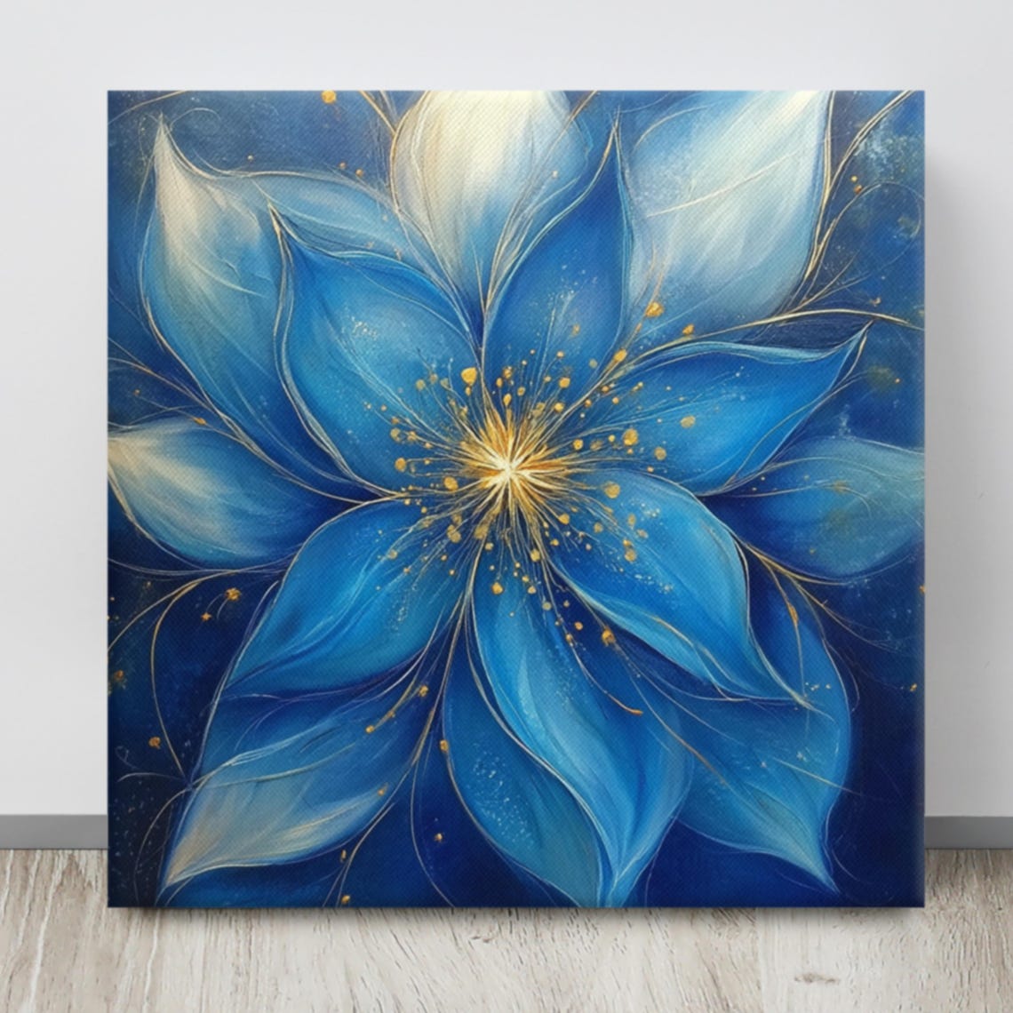 Blue Star Fantasy Flower Golden Center Cosmic Stardust Magical Poster - Image 4