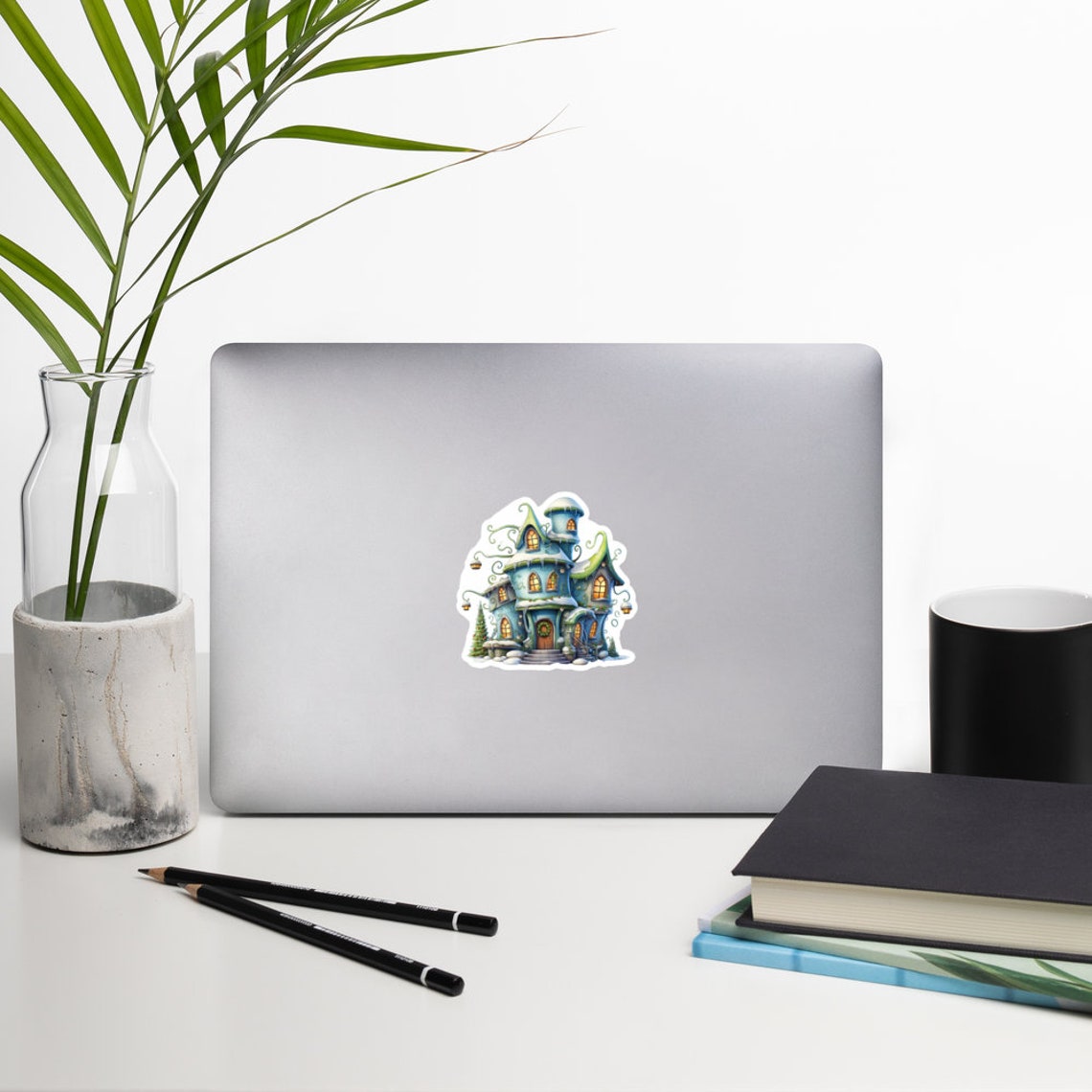 Whimsical Snowy Winter House Magical Cottage Christmas Sticker Decal - Image 2