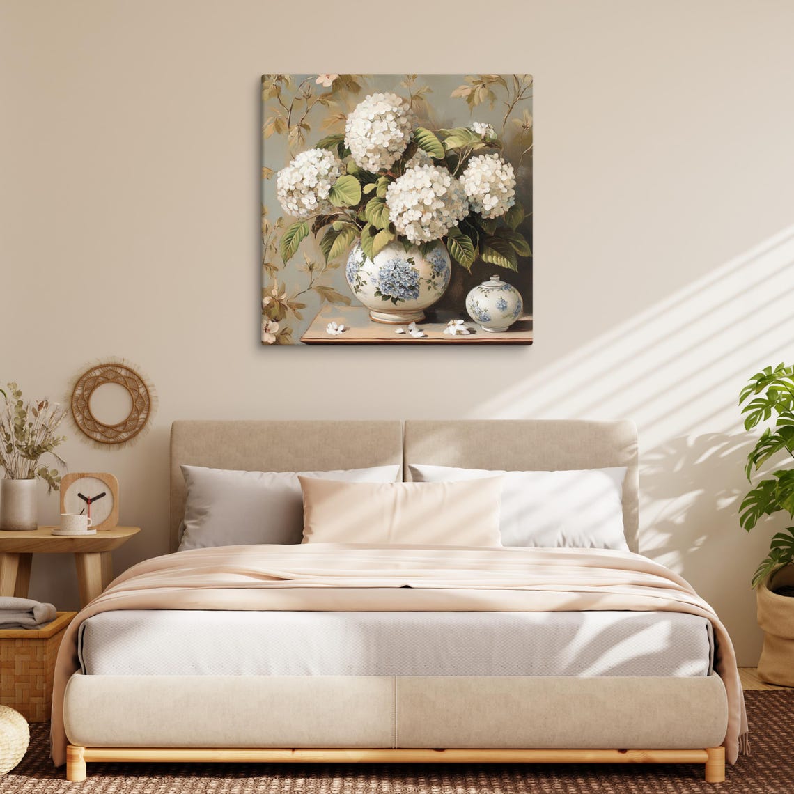 White Hydrangea Still Life Vase Vintage Botanical Painting Poster - Image 2