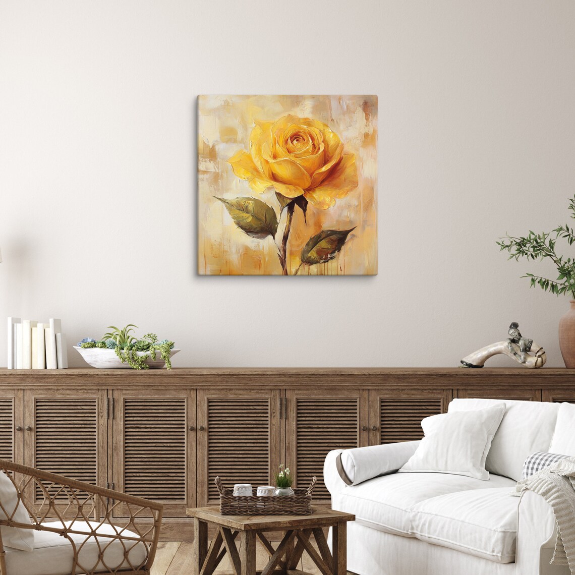 Golden Yellow Rose Bold Impasto Oil Painting Floral Art Poster - Image 5