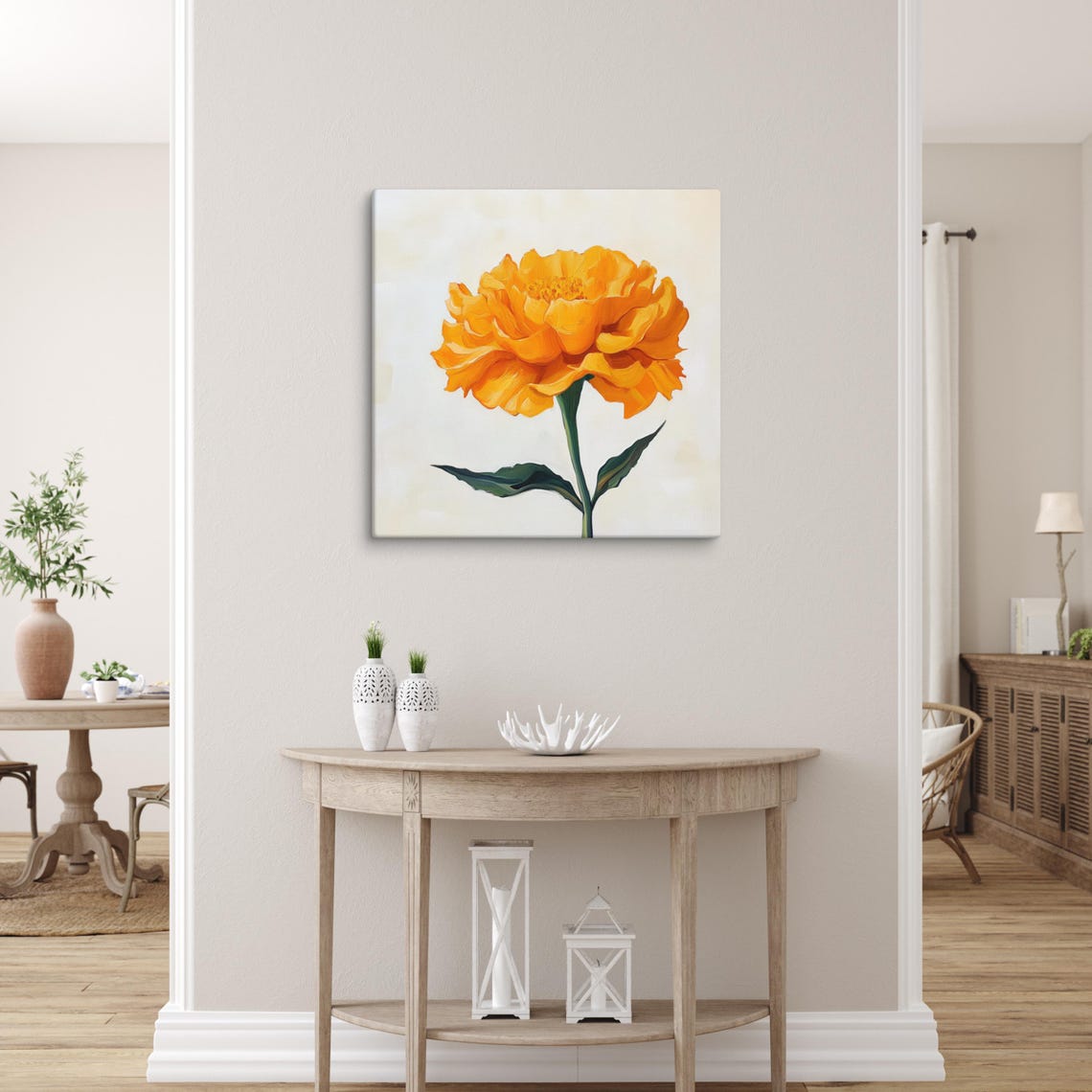 Golden Orange Marigold Flower Single Bloom On White Art Poster - Image 3