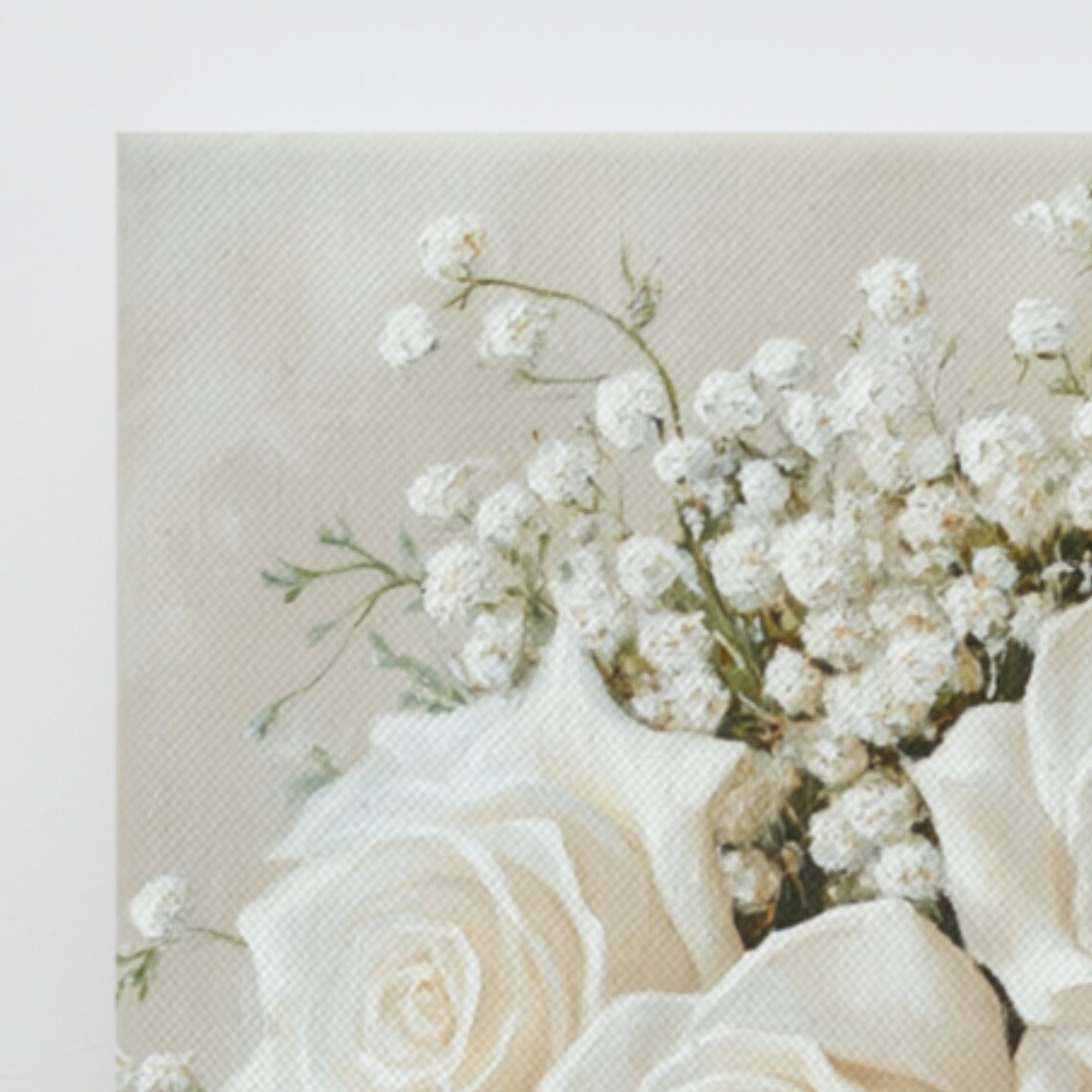 White Roses With Babys Breath Creamy Floral Bouquet Art Poster - Image 2