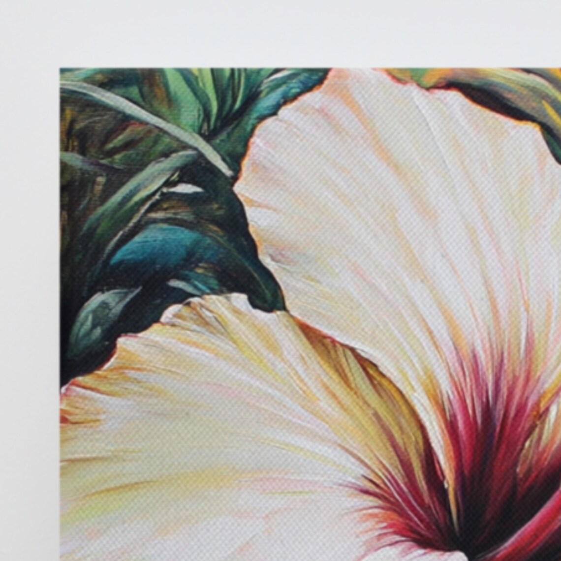White Hibiscus Tropical Bloom Dark Foliage Painting Print Poster - Image 3