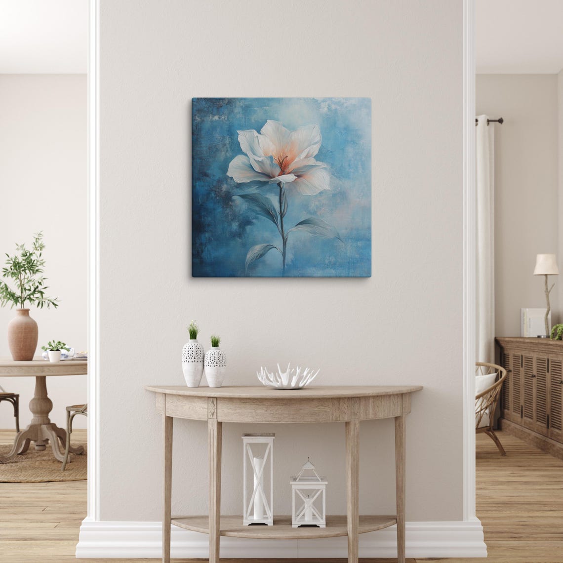 White Mystical Flower Deep Blue Dreamy Night Floral Art Poster - Image 5