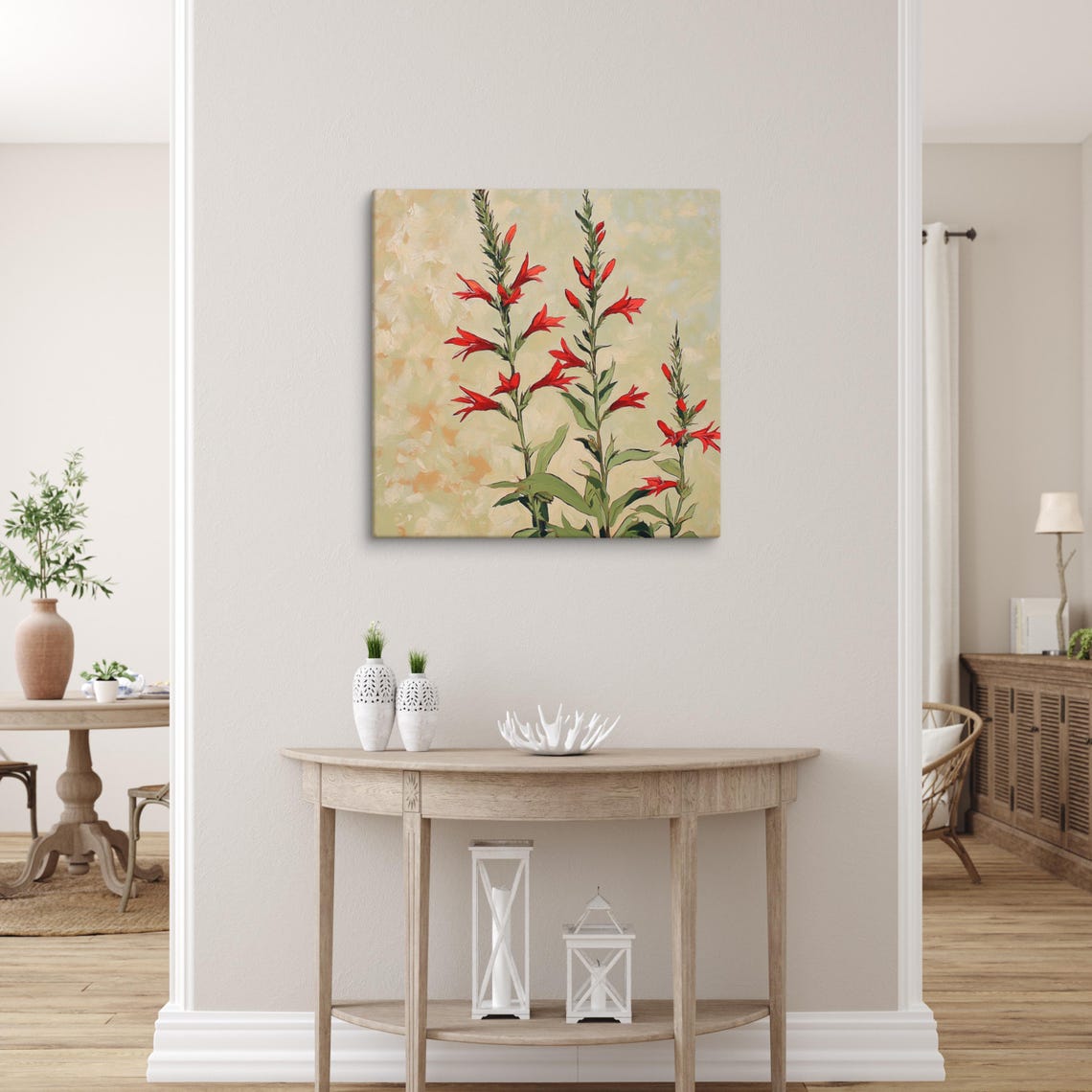Cardinal Flower Wall Art Painting Print Nature Wall Art Plant Painting Print Garden Wall Art Lobelia Cardinalis Art Print - Image 2