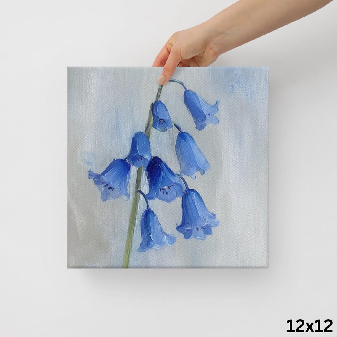 Blue Bluebell Bell Flowers Hanging on Soft Gray Painting Poster - Image 2