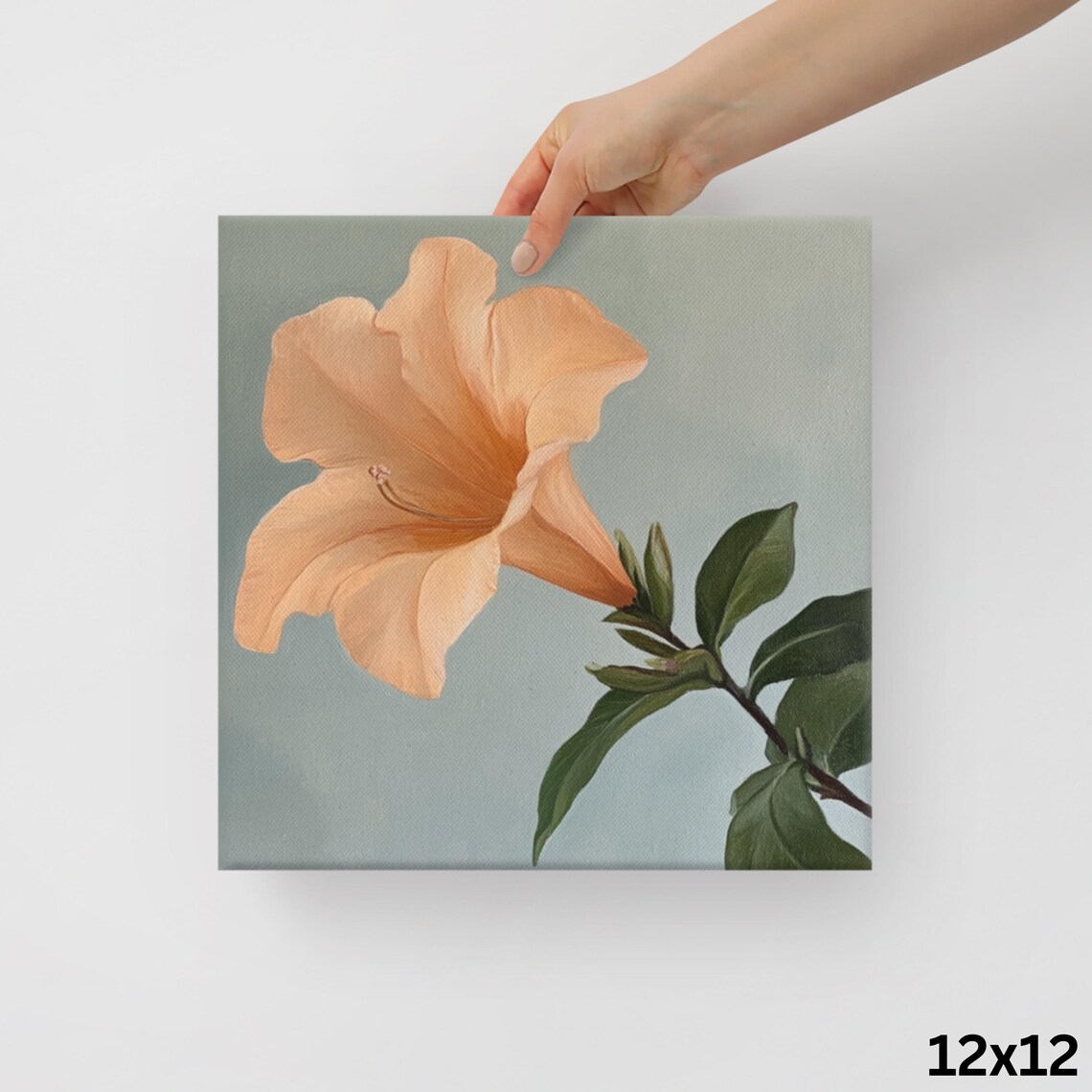 Peach Trumpet Vine Single Bloom Sage Botanical Floral Poster - Image 2