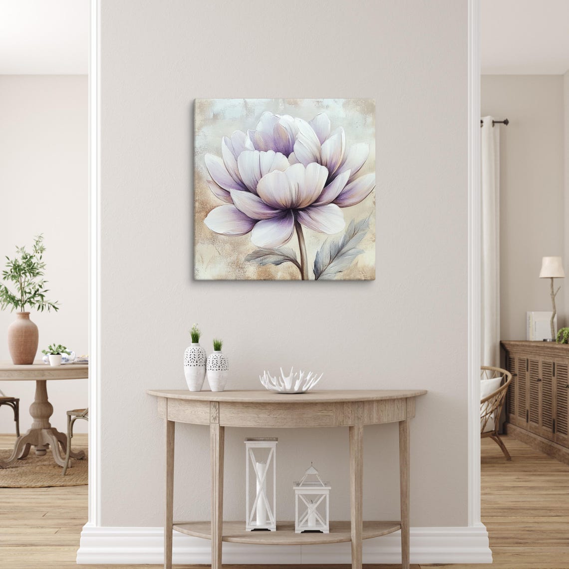 Purple Flower Wall Art Flower Painting Print Purple Flower Art Nature Wall Art Flower Wall Art Beige Living Room Art - Image 3