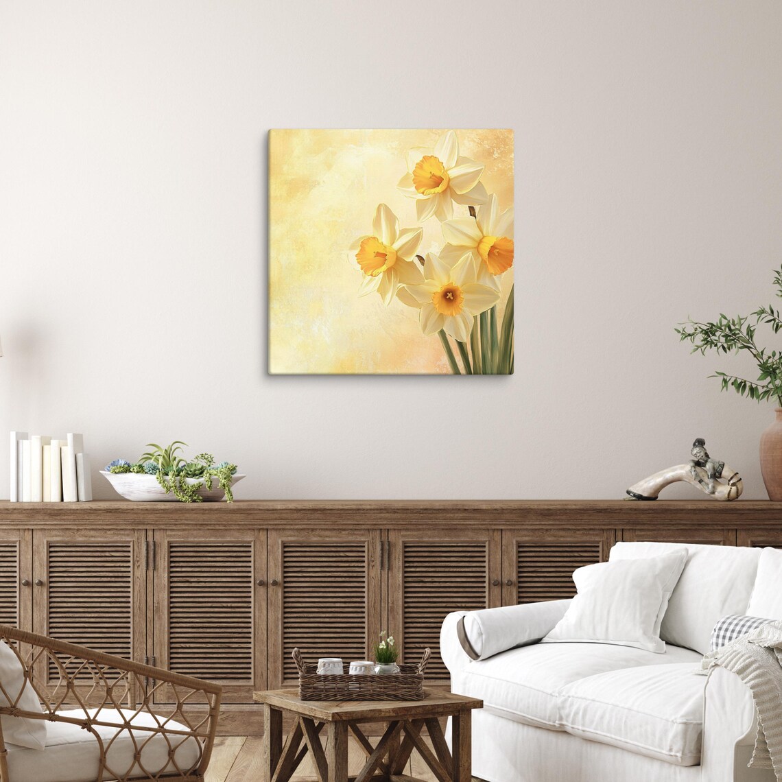 White Daffodil Flowers Golden Yellow Centers Painting Print Poster - Image 3