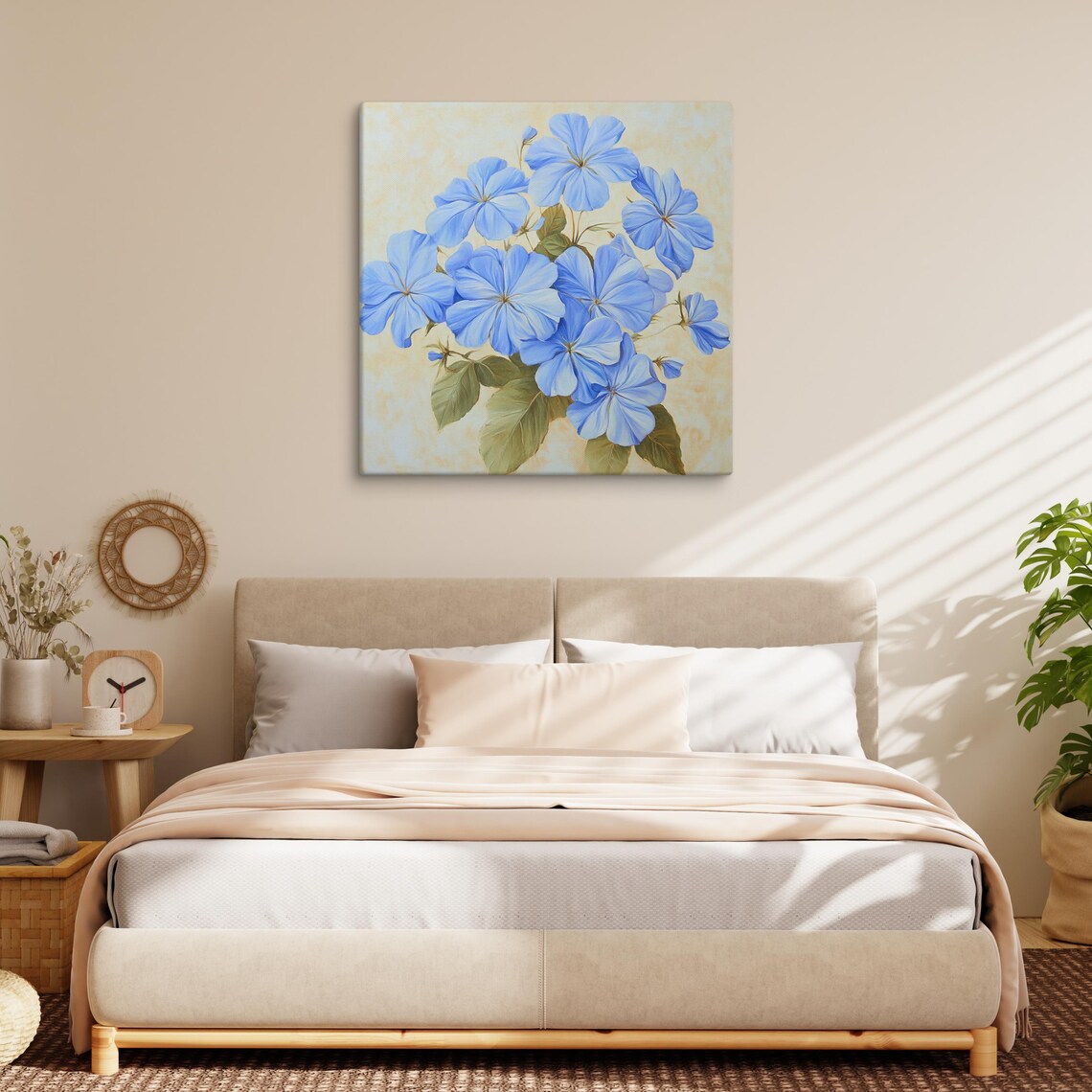 Blue Plumbago Leadwort Blossoms Cream Botanical Floral Poster - Image 2