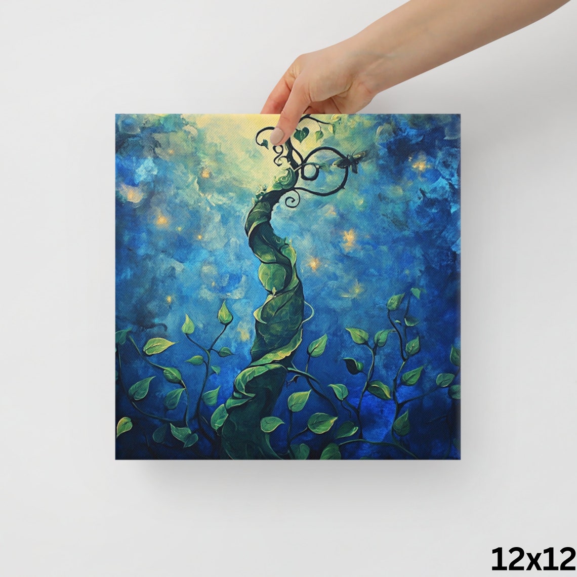 Magical Twisting Beanstalk Vine Starry Blue Night Sky Canvas Art Print - Image 2