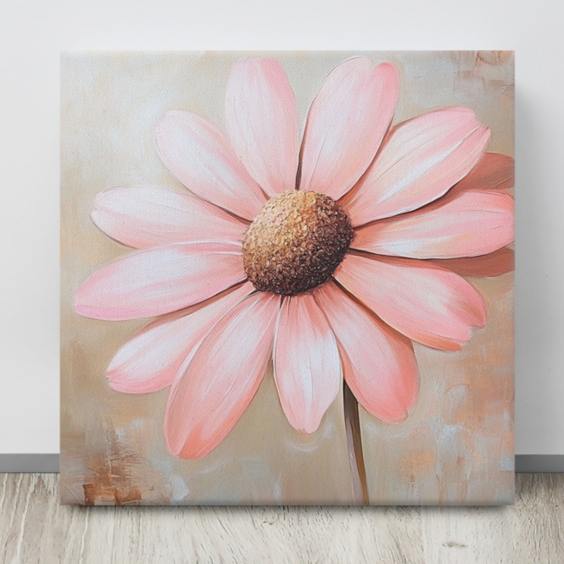 Soft Pink Daisy Blossom Close Up Neutral Beige Floral Poster - Image 3