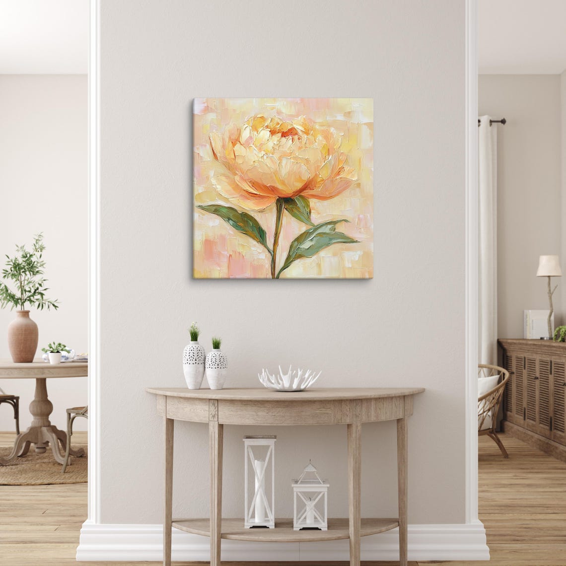 Apricot Peach Peony Oil Painting Warm Textured Floral Art Poster - Image 3