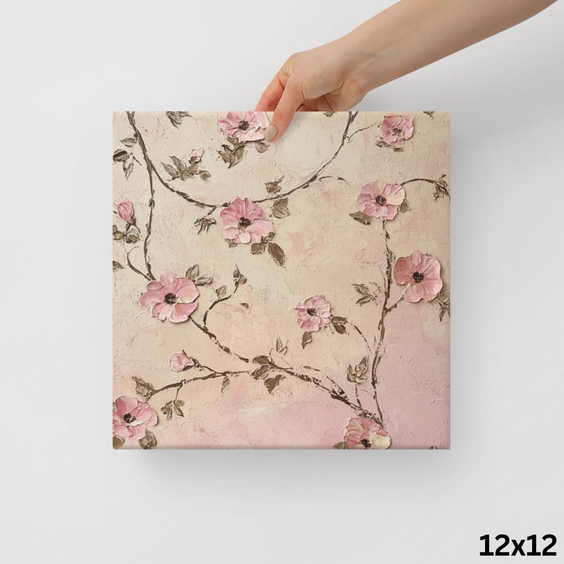 Pink Blossom Branches Textured Blush Floral Impasto Wall Art - Image 2