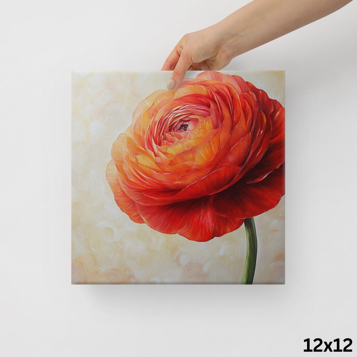 Red Orange Ranunculus Bloom Layered Petals Cream Background Art Poster - Image 2