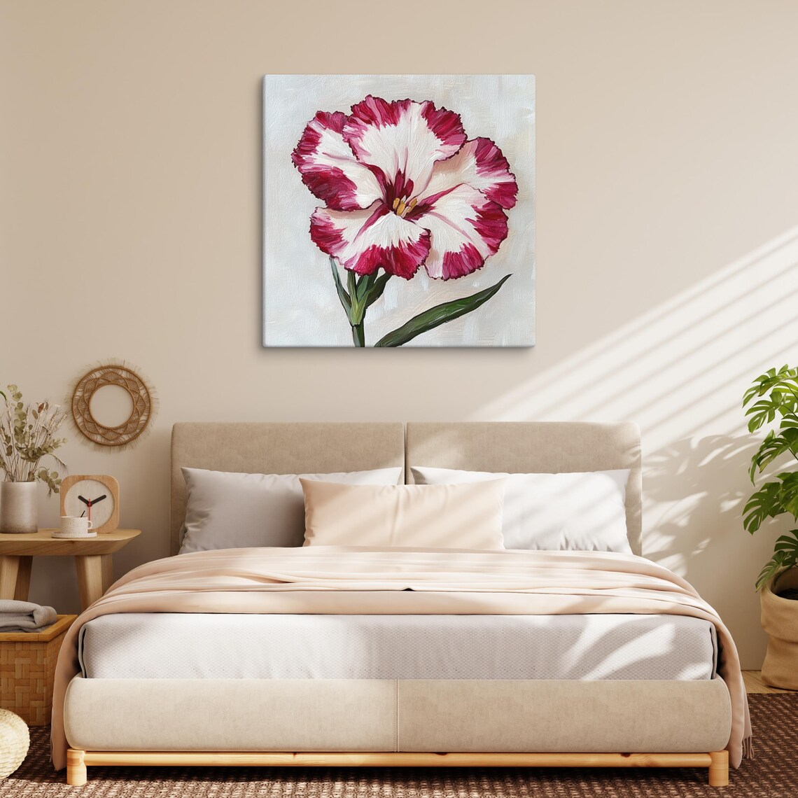 Crimson White Dianthus Carnation Bloom Impasto Floral Art Poster - Image 2