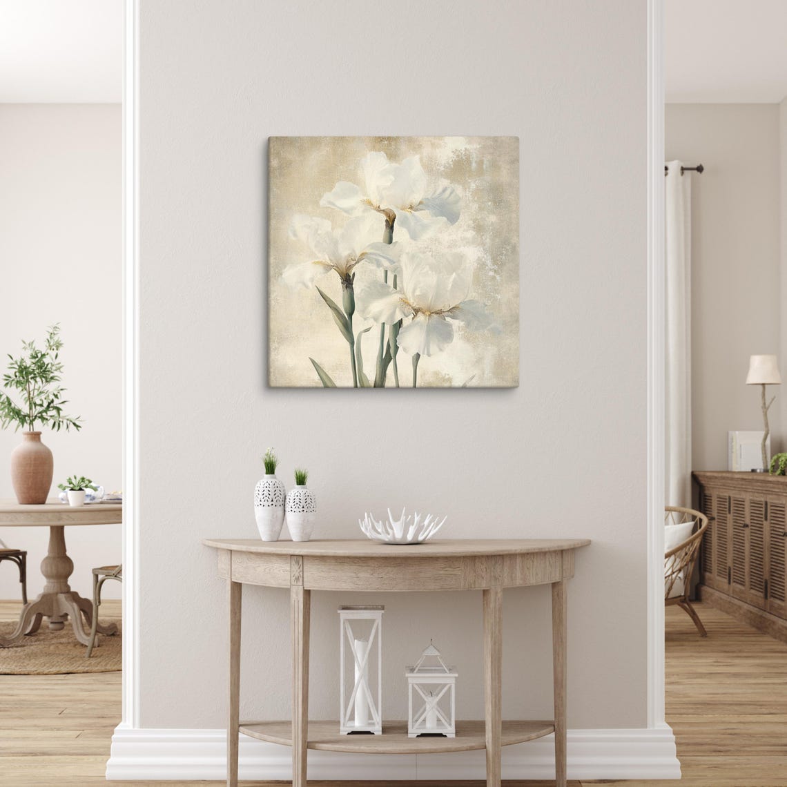 White Iris Blossoms Vintage Beige Background Botanical Art Poster - Image 5