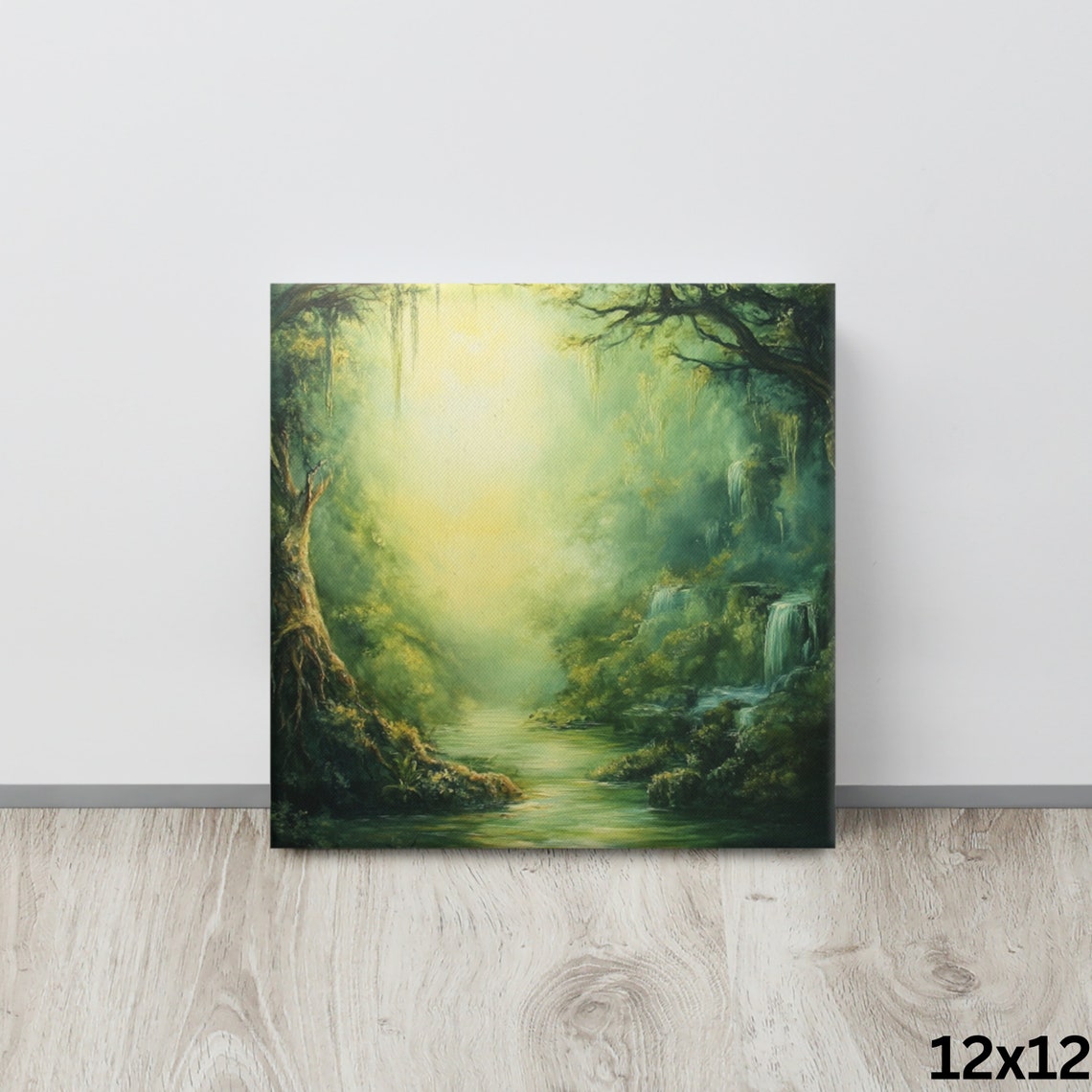 Mystical Emerald Forest Sunbeam Path Magical Woodland Canvas Art Print - Image 4