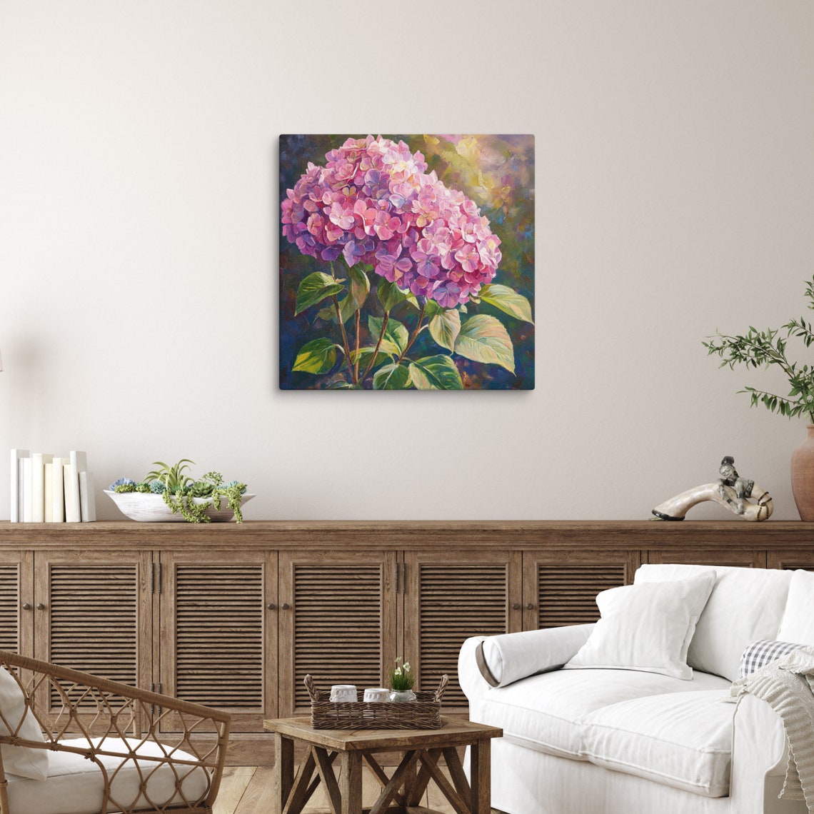 Pink Hydrangea Cluster Sunlit Garden Painterly Floral Art Poster - Image 4