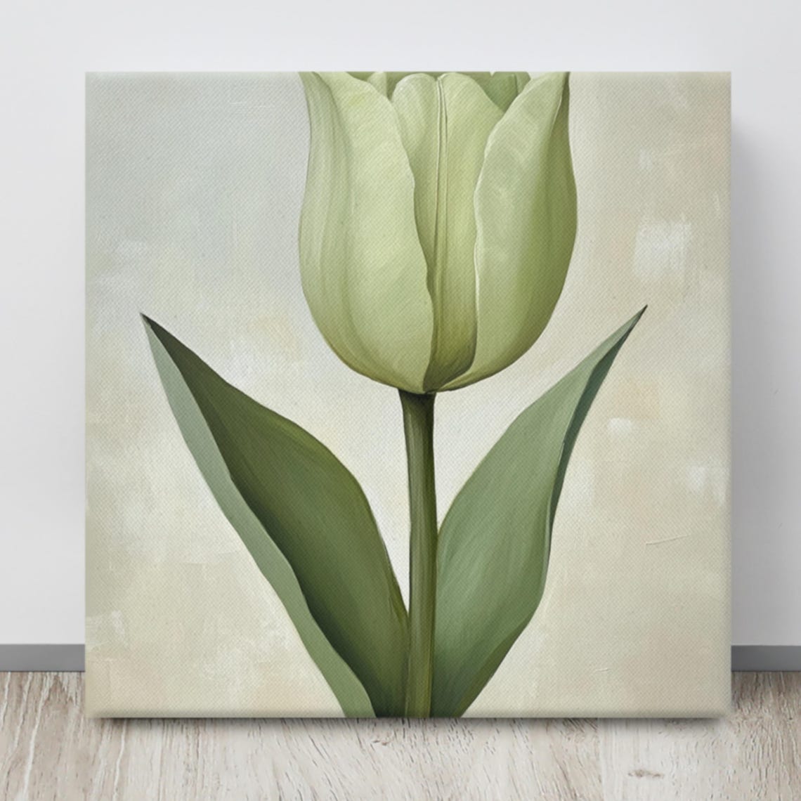 Pale Green Tulip Tall Single Bloom Cream Botanical Floral Art Poster - Image 4