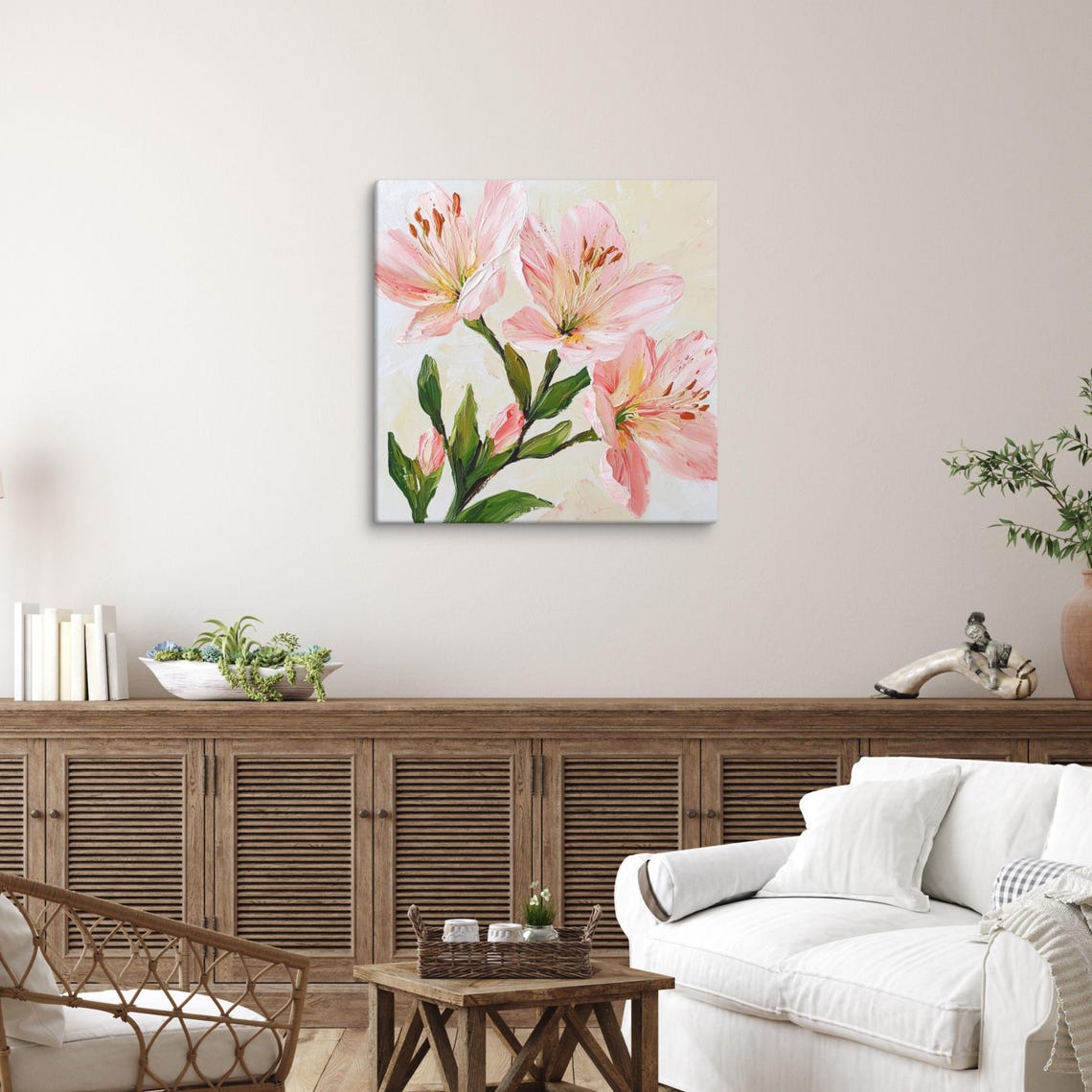 Pink Alstroemeria Peruvian Lilies Impasto Floral Art Wall Poster - Image 5