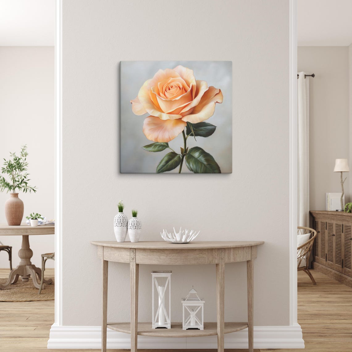 Peach Rose Flower Macro Painting Romantic Floral Canvas Art Print - Image 3