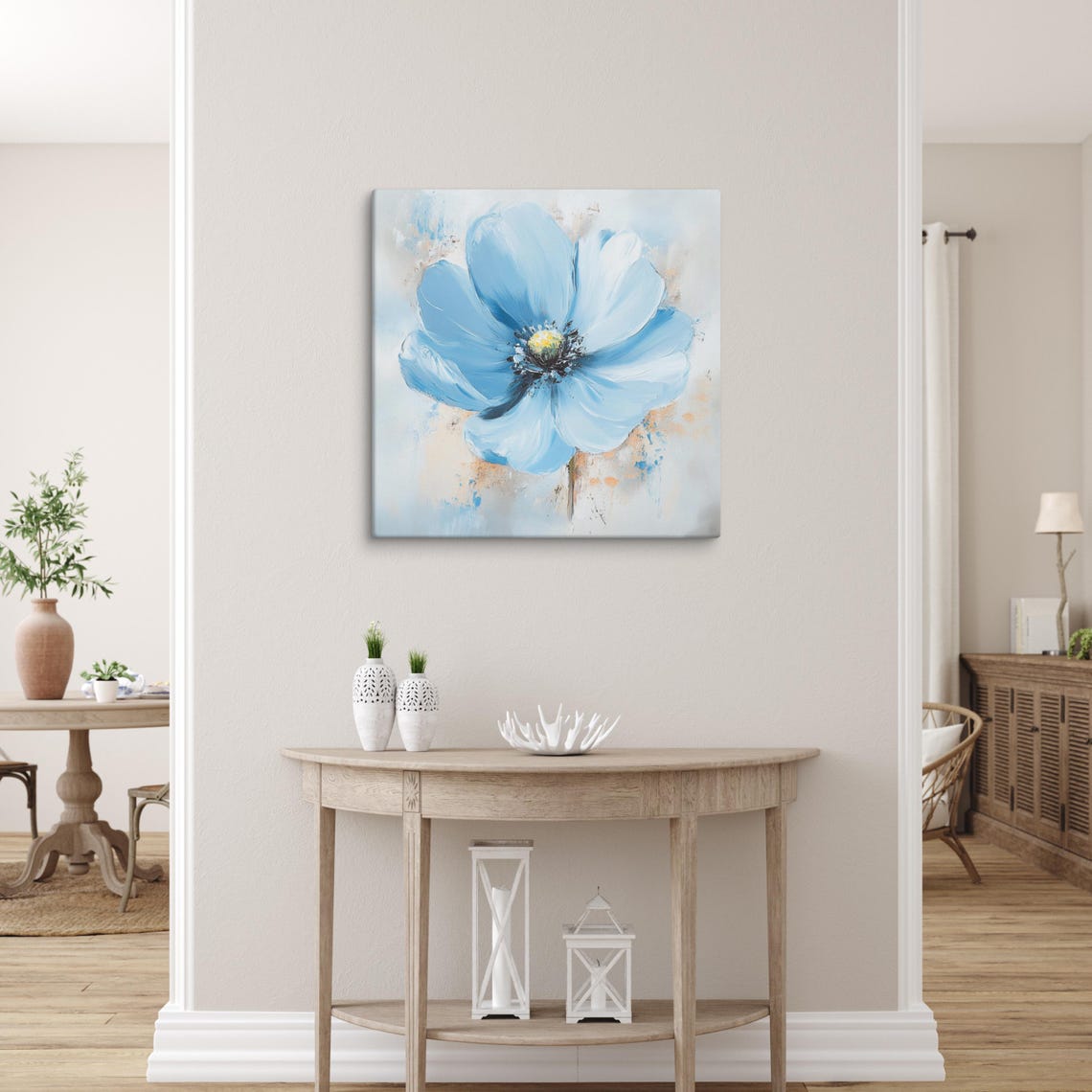 Blue Flower Bloom Impressionist Cream Background Painting Art Poster - Image 5