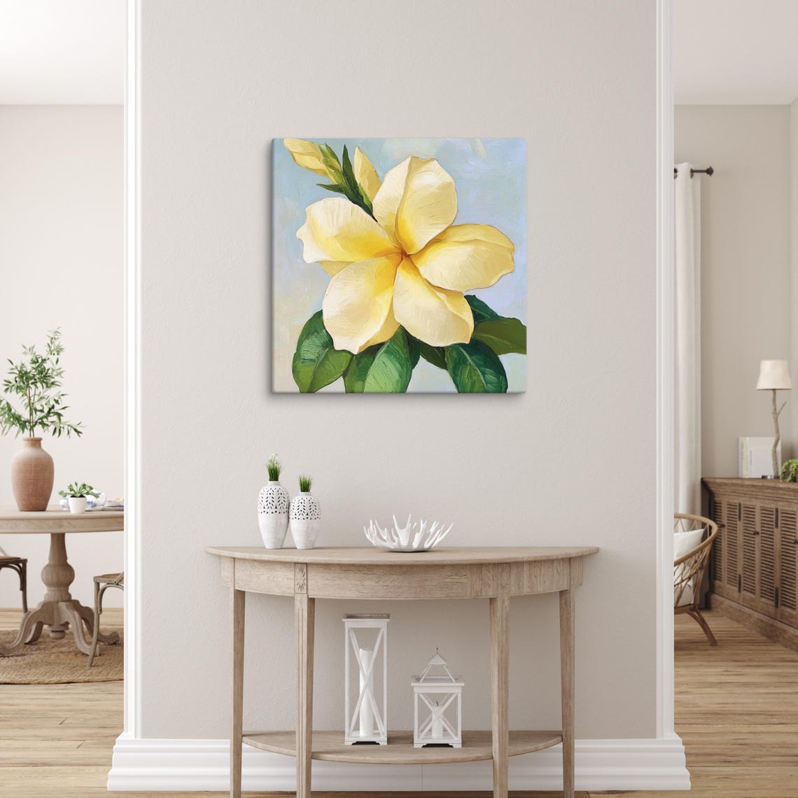 Yellow Allamanda Flower Green Leaves Sky Blue Tropical Wall Art - Image 5