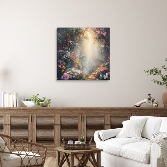 Enchanted Fairy Garden Glowing Path Butterflies Flowers Canvas Art Print