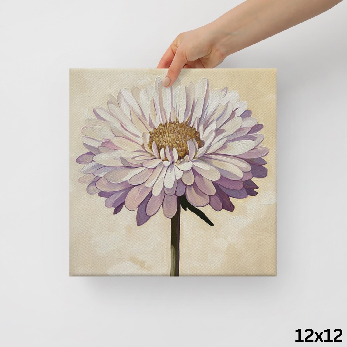 White Aster Golden Center Warm Cream Botanical Painting Print - Image 2