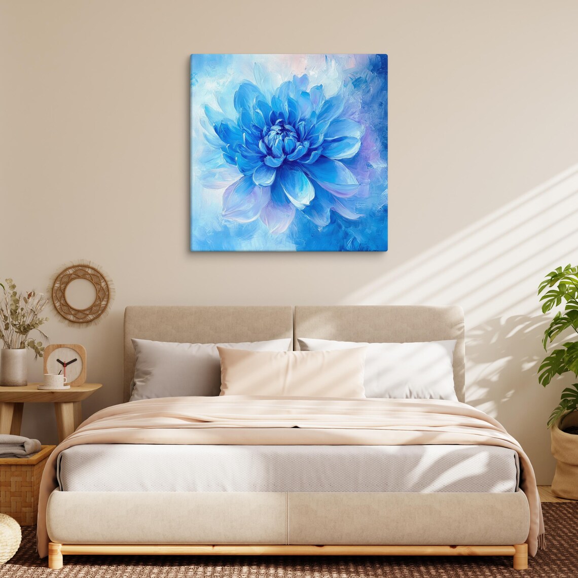 Vivid Blue Dahlia Icy Blue Background Bold Floral Art Poster - Image 3
