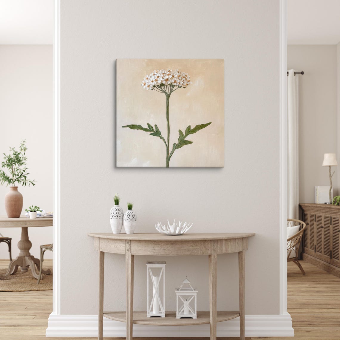 Yarrow Flower Painting Print Wall Art Flower Art Print Yarrow Plant Art Beige Wall Art Living Room Wall Art - Image 3