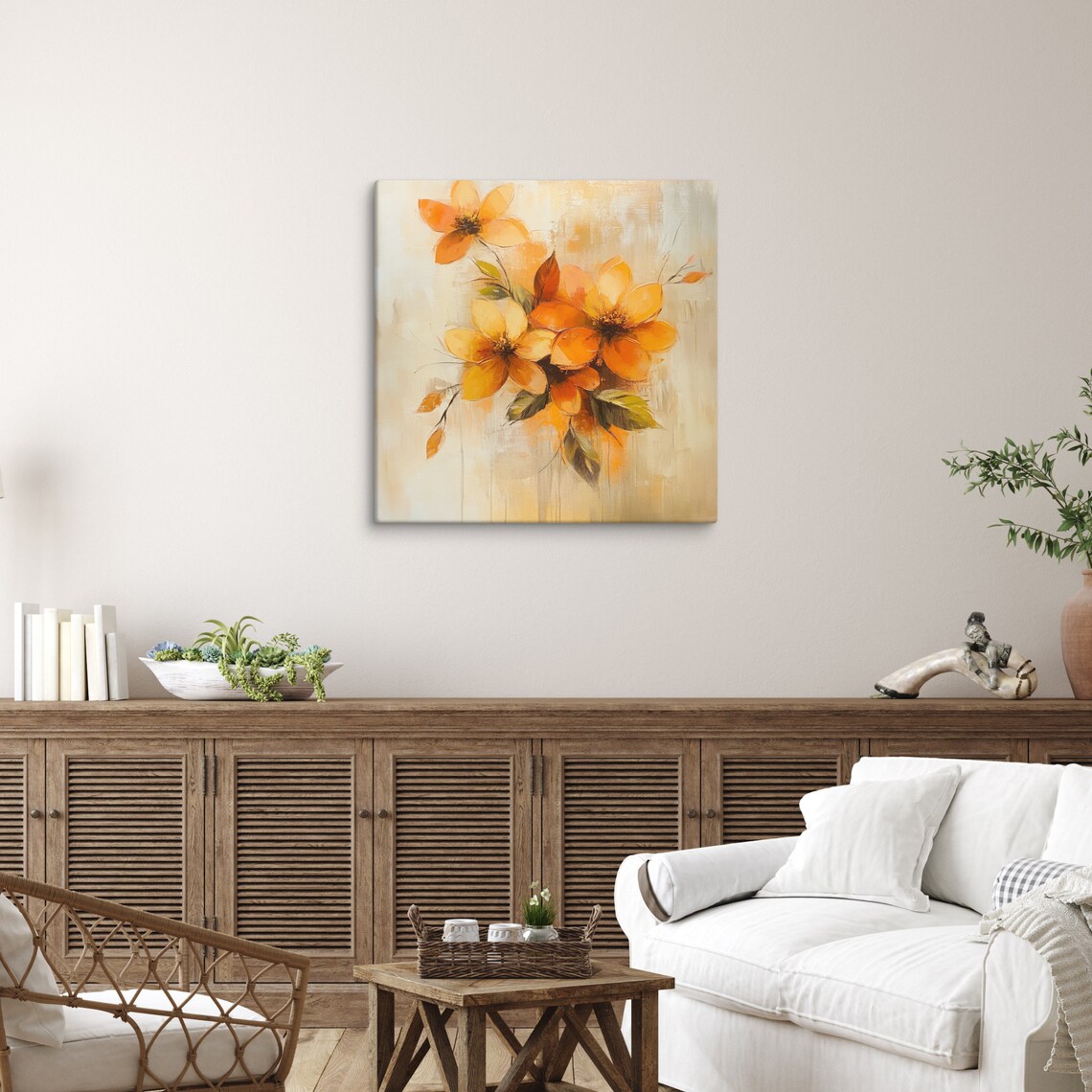Orange Autumn Flowers Golden Blooms Cozy Painting Print Poster - Image 4