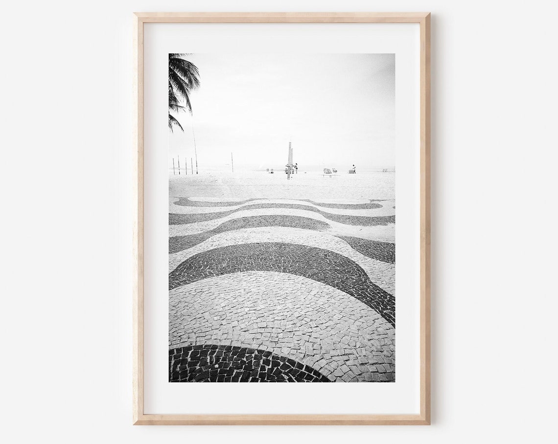 Rio de Janeiro Copacabana Wave Promenade Black and White Poster