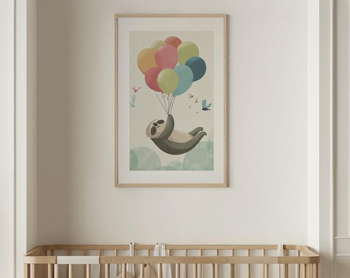 Sloth Balloon Adventure Nursery Wall Art Print - Image 6
