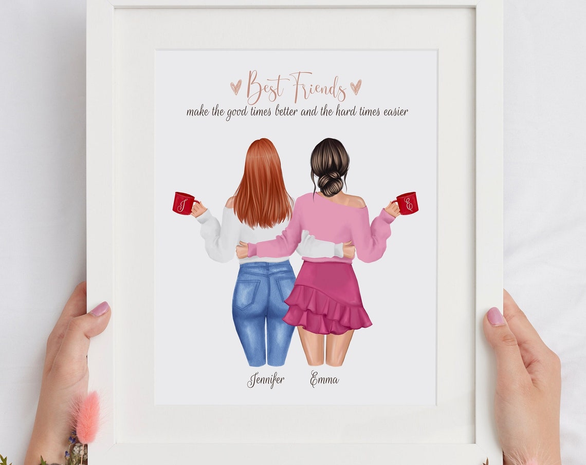 Personalized Best Friends Poster Jennifer and Emma with Red Mugs - Image 2