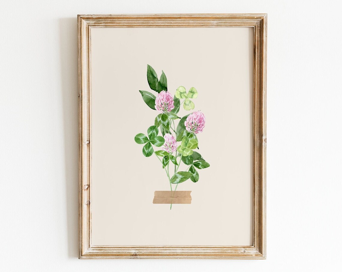 Watercolor Clover Print, Pastel Spring Botanical Art Print