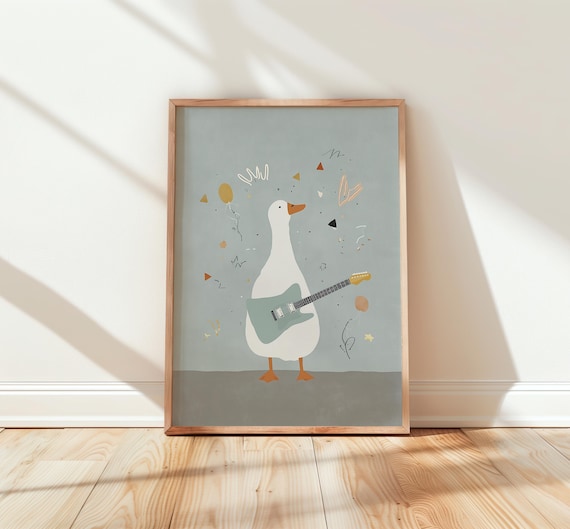 Cute Goose Playing Electric Guitar Music Party Nursery Poster